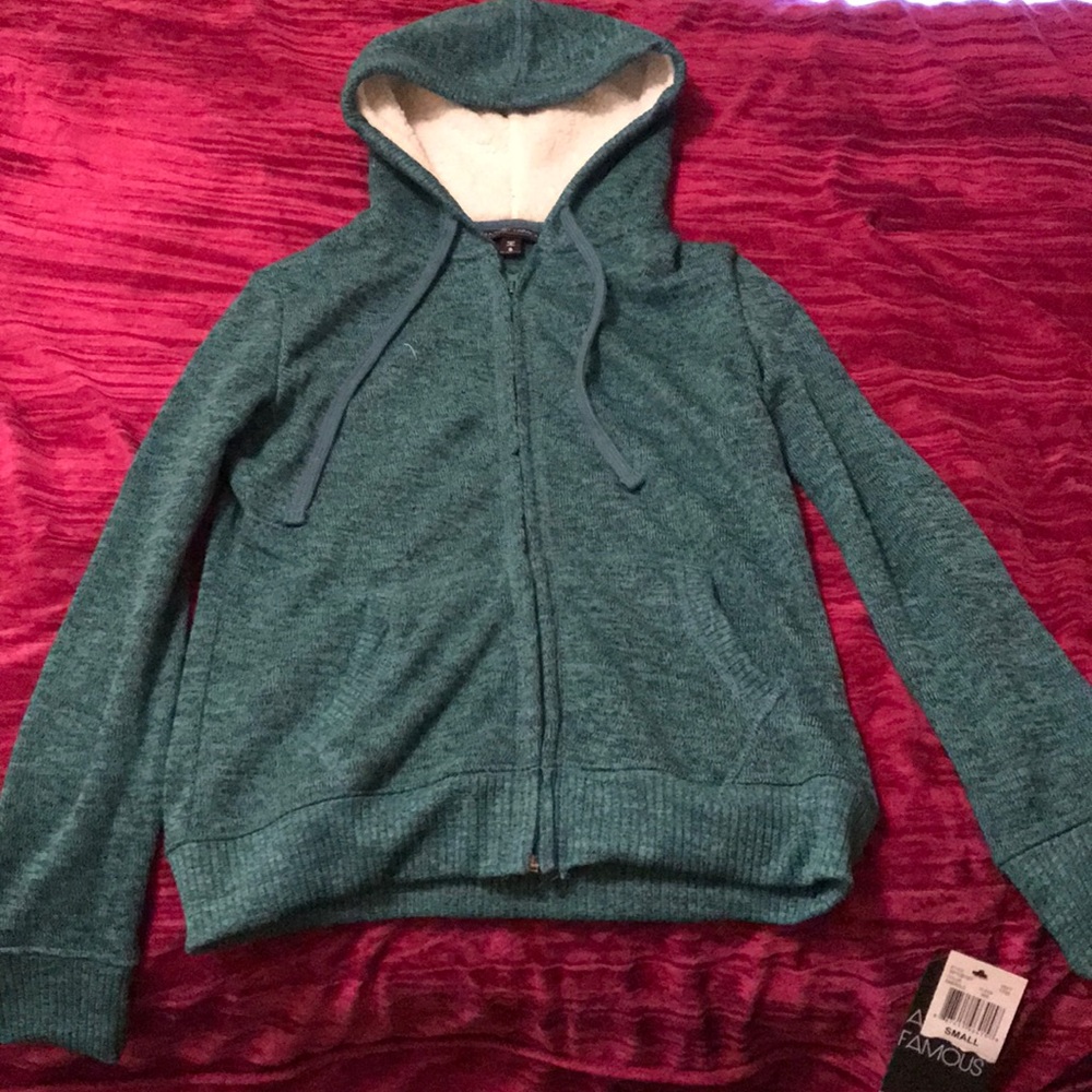 Teal hooded sweatshirt with fleece hood. NWT